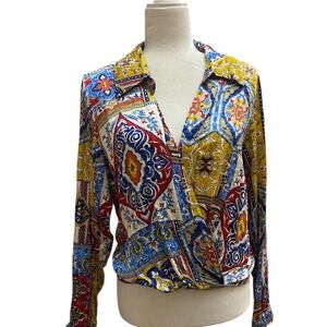 Haute Hippie Womens Rayon Faux Wrap Blouse Size Large NWT Long Sleeve